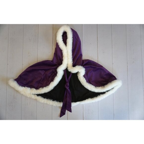 Bridal Wedding Purple Cape Faux Fur Shawl Wrap Velvet Cloak - Size 2XL, NWOT - Picture 2 of 6